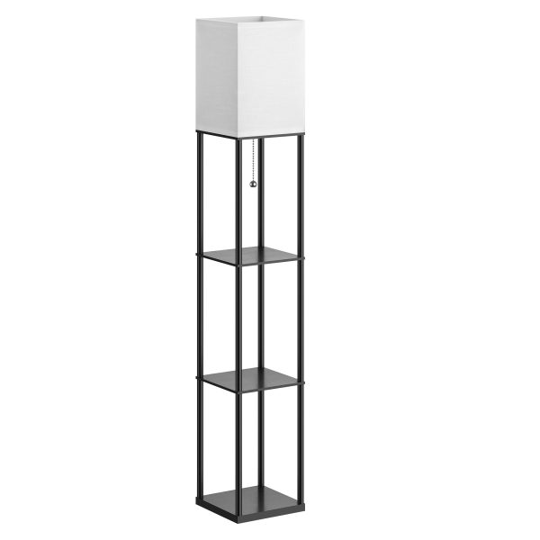 Floor Lamp with Shelves for Living Room, Shelf Floor Lamp with 3 CCT LED Bulb, Corner Display Standing Column Lamp Etagere Organizer Tower Nightstand with White Linen Shade for Bedroom, Office